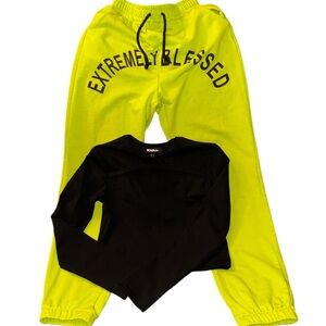 Fashion Nova Kids Bright Green Joggers with Black Text